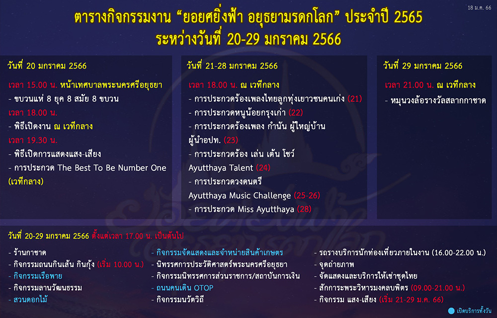 ภาพจาก เฟซบุ๊ก ยอยศยิ่งฟ้าอยุธยามรดกโลก Ayutthaya World Heritage โดย ประชาสัมพันธ์อยุธยา
