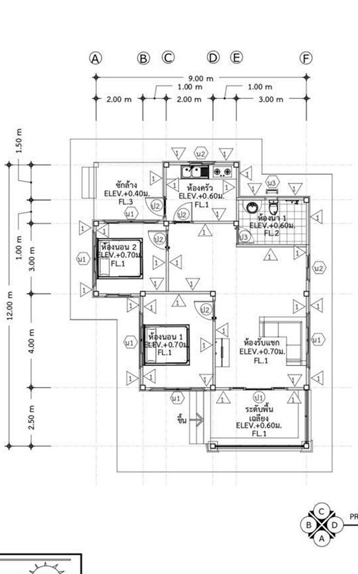 แบบบ้านโมเดิร์นชั้นเดียว 2 ห้องนอน 1 ห้องน้ำ