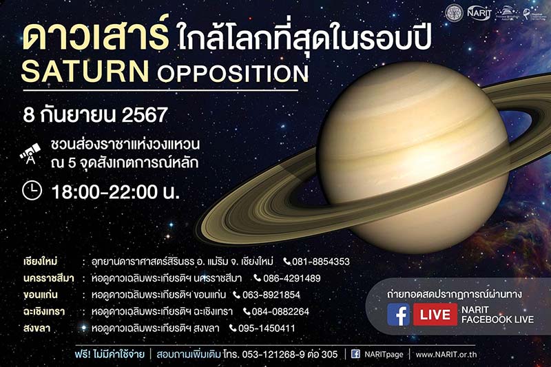 ดาวเสาร์ใกล้โลกที่สุดในรอบปี กำหนดวัน