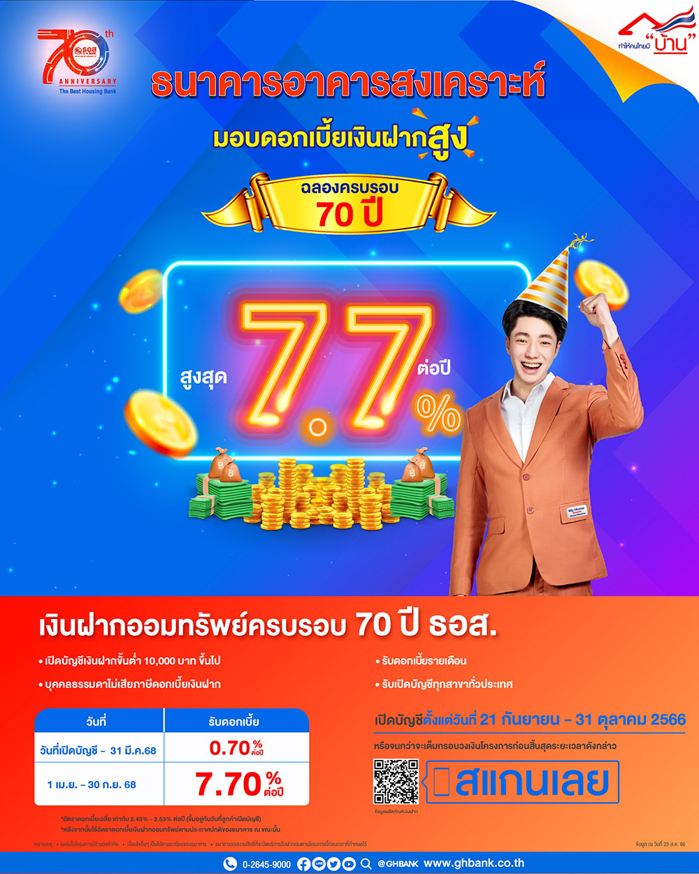 เงินฝากออมทรัพย์ครบรอบ 70 ปี ธอส.