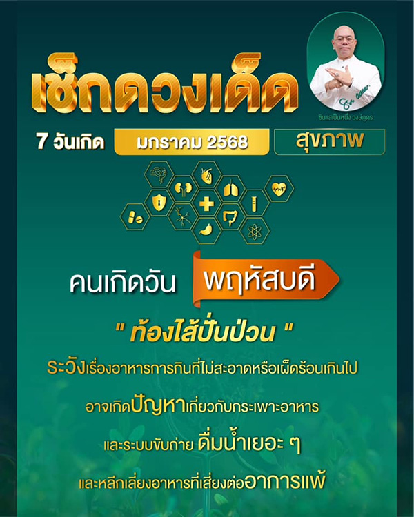 ดูดวงสุขภาพ เดือนมกราคม 2568 ของคน 7 วันเกิด กับซินแสเป็นหนึ่ง