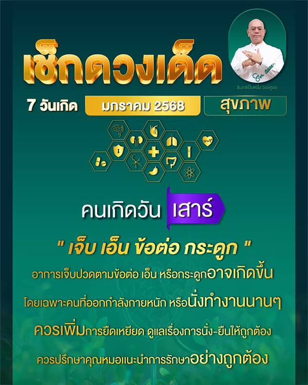 ดูดวงสุขภาพ เดือนมกราคม 2568 ของคน 7 วันเกิด กับซินแสเป็นหนึ่ง