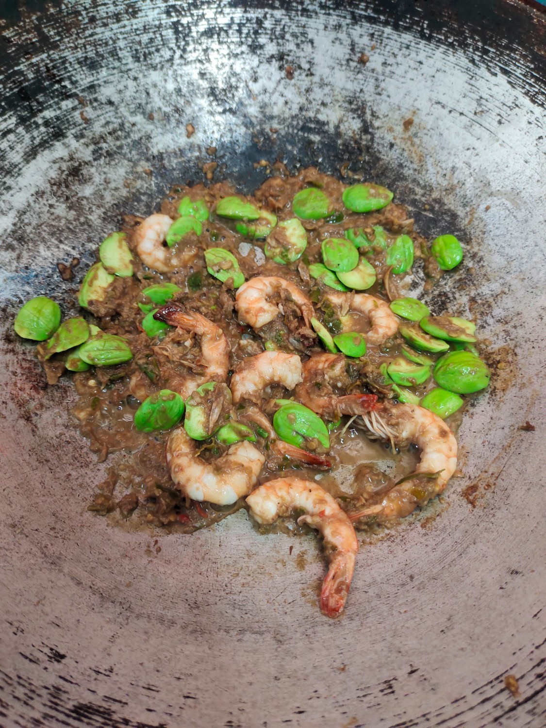 ผัดสะตอกะปิกุ้งสด