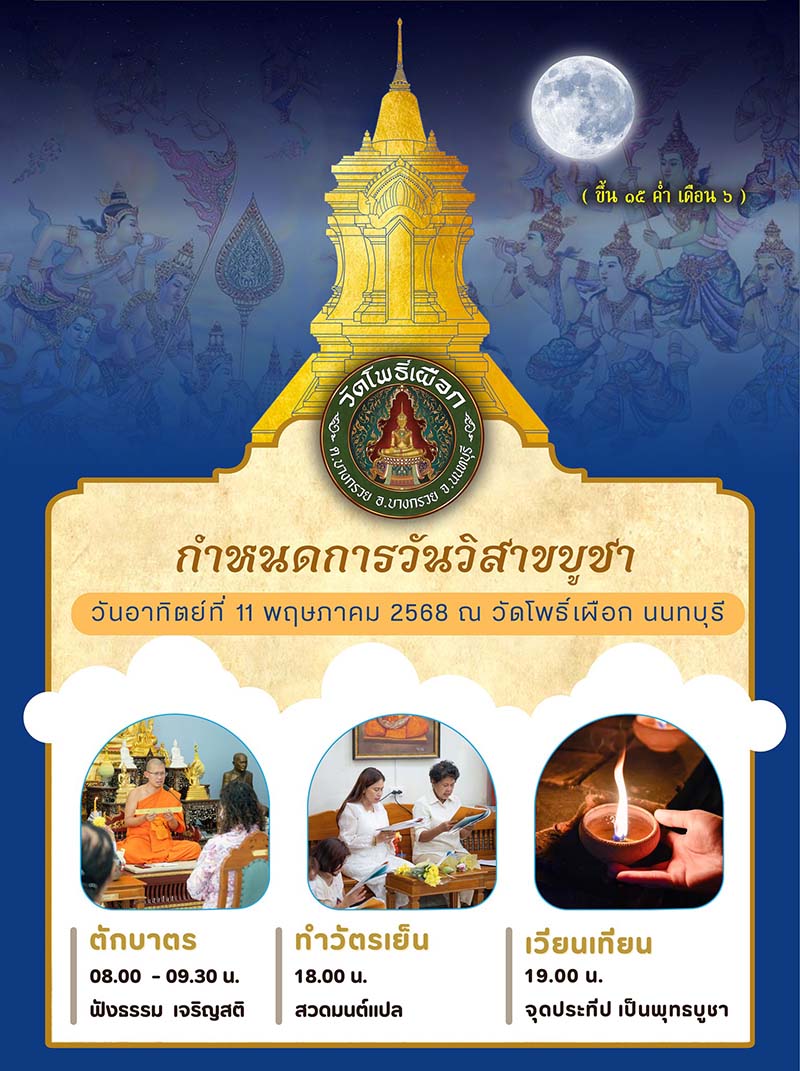 วัดโพธิ์เผือก นนทบุรี วันวิสาขบูชา 2568