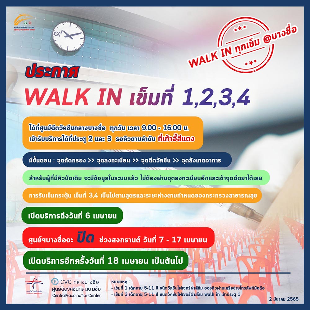 ฉีดวัคซีน walk in