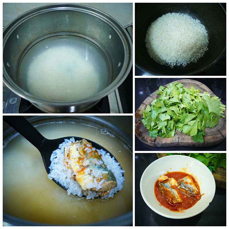 ข้าวต้มปลากระป๋อง ไข่เจียวซอสปลากระป๋อง