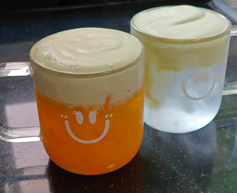 มัทฉะโฟมน้ำส้ม สูตรมัทฉะน้ำผลไม้ สูตรชาเขียว เมนูชาเขียว สูตรเครื่องดื่ม