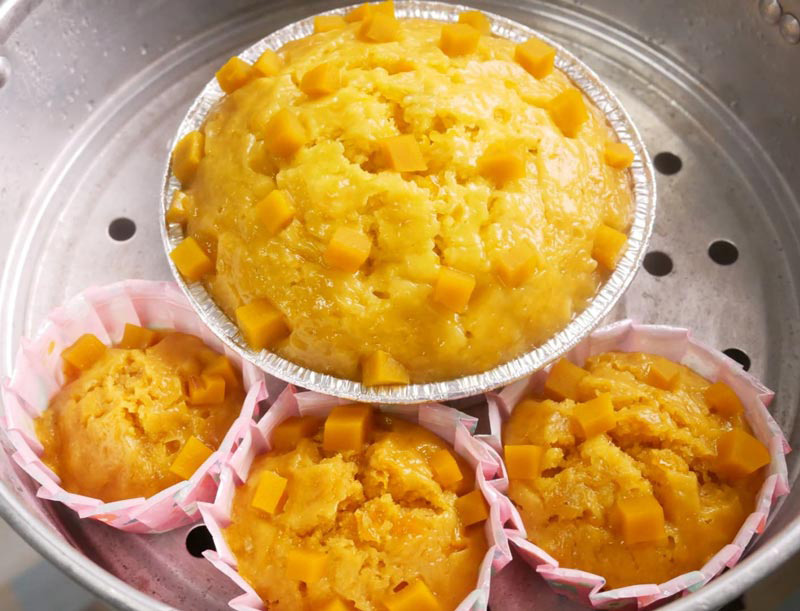 เค้กฟักทองนึ่ง สูตรเจ 