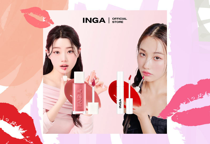 Inga Glassy Water Glow Lip Tint ลิปสติกเนื้อฉ่ำ สีแน่น ติดทน ลิปสติก รีวิวลิปสติก สวยบอกต่อ เครื่องสำอาง