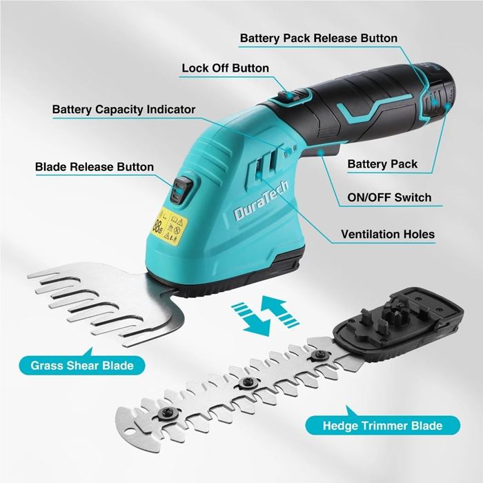 กรรไกรตัดแต่งกิ่งไม้ไร้สาย DURATECH 12V 2 in 1 Hedge Trimmer