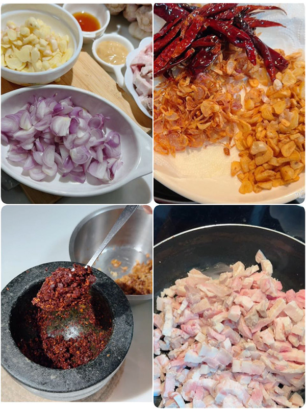 น้ำพริกผัดหมูสามชั้น เมนูอาหารไทย สูตรอาหารไทย ส่วนผสมและวิธีการทำ