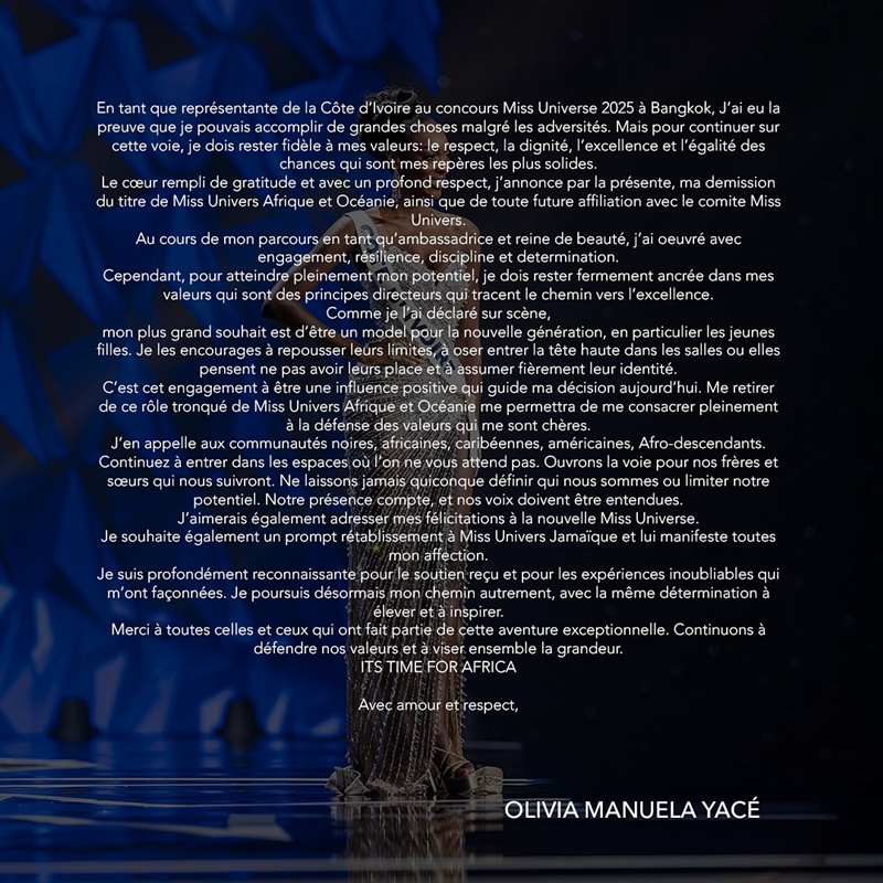 มิสฟิลิปปินส์ปัดรับตำแหน่ง มิสโกตดิวัวร์สละสิทธิ์ เซ่นดราม่ามิสยูนิเวิร์ส 2025