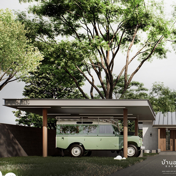 แบบบ้านชั้นเดียว 2 ห้องนอน โรงจอดรถ