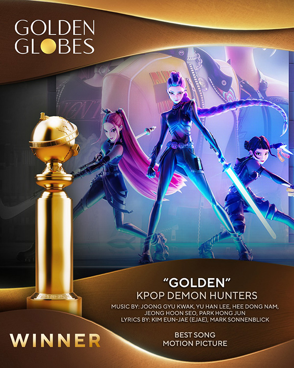 เพลง Golden จาก KPop Demon Hunters รางวัลเพลงประกอบภาพยนตร์ยอดเยี่ยม รางวัลลูกโลกทองคำ Golden Globes 2026 ครั้งที่ 83
