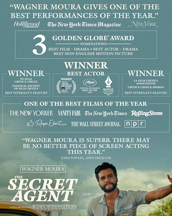 The Secret Agent หนังบราซิลชนะรางวัลลูกโลกทองคำ หนังการเมือง หนังใหม่ 2026 โปสเตอร์