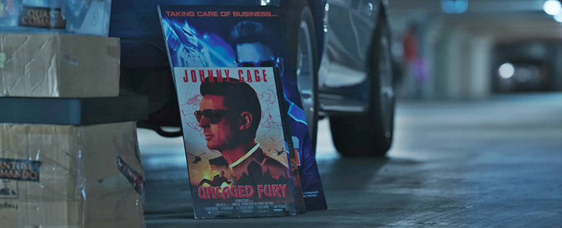 จอห์นนี่ เคจ ในโปสเตอร์หนัง Uncaged Fury จากหนัง Mortal Kombat 2