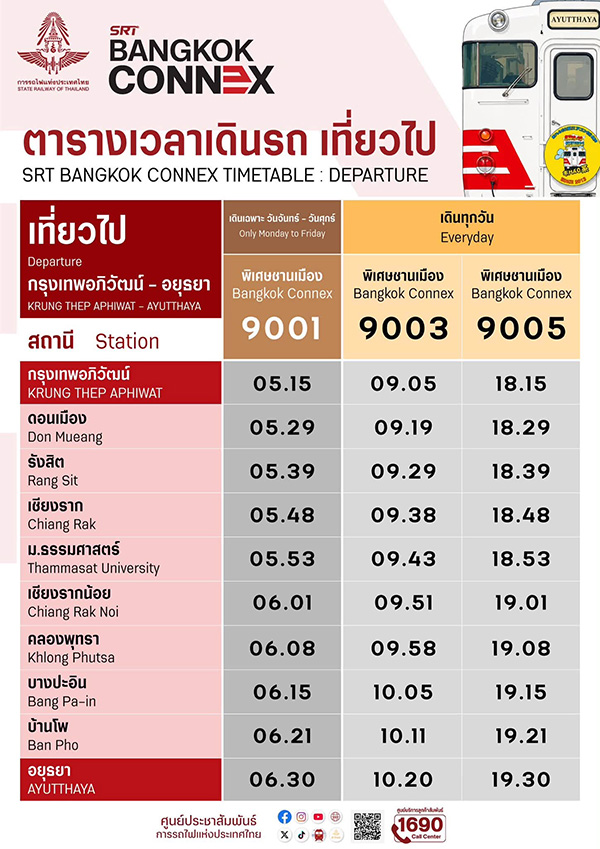 ตารางเดินรถ SRT BANGKOK CONNEX กรุงเทพอภิวัฒน์-อยุธยา