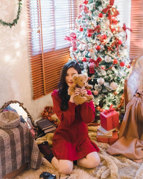 มุก วรนิษฐ์ แต่งตัววันคริสต์มาส ผู้หญิง