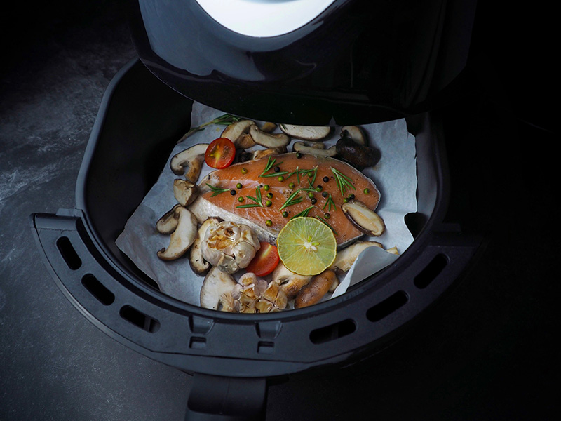 สเต๊กแซลมอน หม้อทอดไร้น้ำมัน เมนูแซลมอน เมนูหม้อทอดไร้น้ำมัน สูตรอาหาร