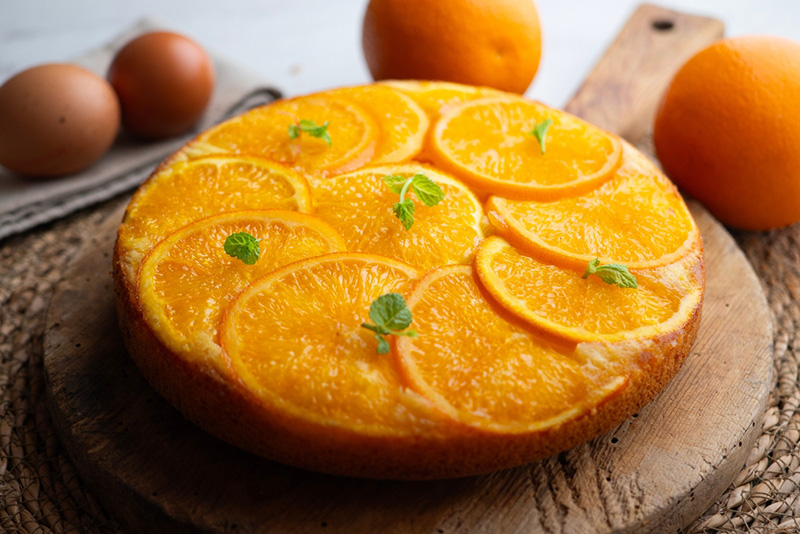 เค้กอัพไซด์ดาวน์ส้ม สูตรเค้กอัพไซด์ดาวน์ สูตรขนม วิธีทำ ขนมเค้ก