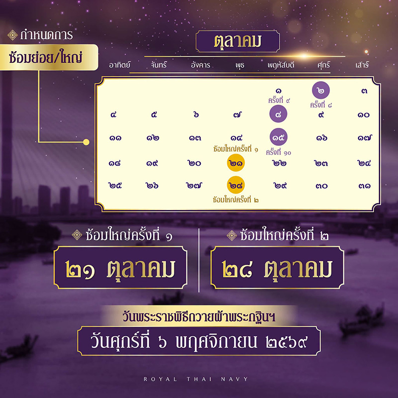 กำหนดการฝึกซ้อมขบวนพยุหยาตราทางชลมารค 2569