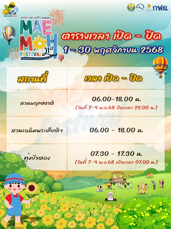 ทุ่งดอกบัวตอง 2568 ทุ่งดอกบัวตอง เทศกาลท่องเที่ยวแม่เมาะ