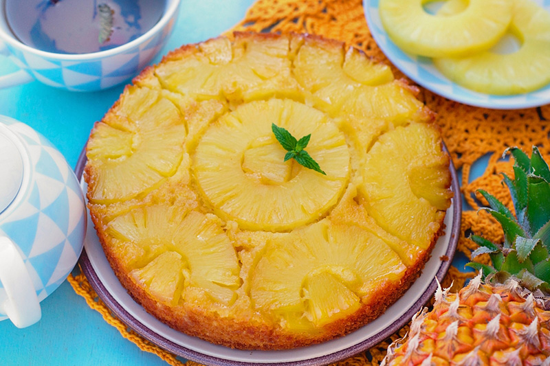 เค้กอัพไซด์ดาวน์สับปะรด สูตรเค้กอัพไซด์ดาวน์ สูตรขนม วิธีทำ ขนมเค้ก