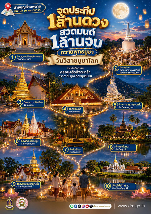 กรมศาสนา สถานที่จัดงานงานวิสาขบูชา 2569
