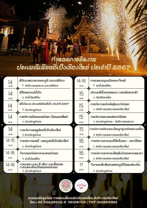 กำหนดการจัดงานประเพณียี่เป็งเชียงใหม่ ประจำปี 2567 (ภาษาไทย)