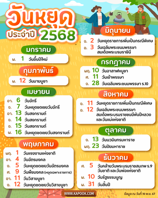 วันหยุดประจำปี 2568