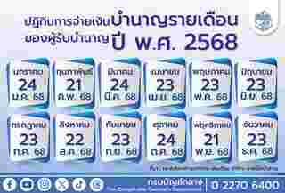 ปฏิทินจ่ายเงินบำนาญปี 2568