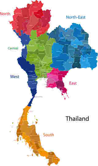 แผนที่ประเทศไทย ภูมิภาคต่างๆ