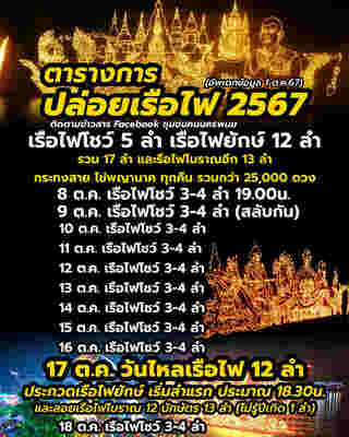 ตารางปล่อยเรือไฟ งานไหลเรือไฟ นครพนม 2567