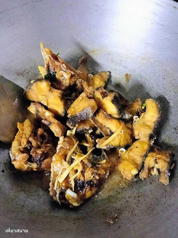 ปลาช่อนผัดขึ้นฉ่ายใส่ขิง เมนูปลาช่อน เมนูผัดขึ้นฉ่าย เมนูปลา สูตรอาหาร อาหารไทย