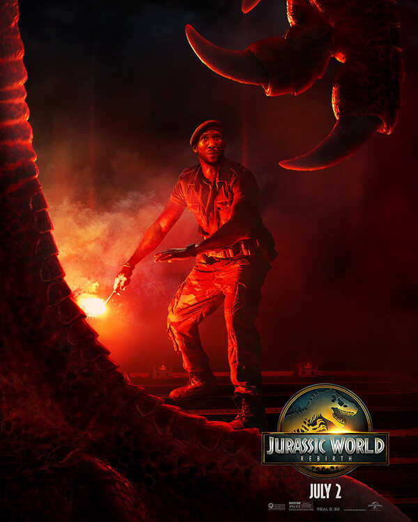 โปสเตอ์หนัง jurassic world rebirth ไดโนเสาร์ กับ นักแสดงนำ